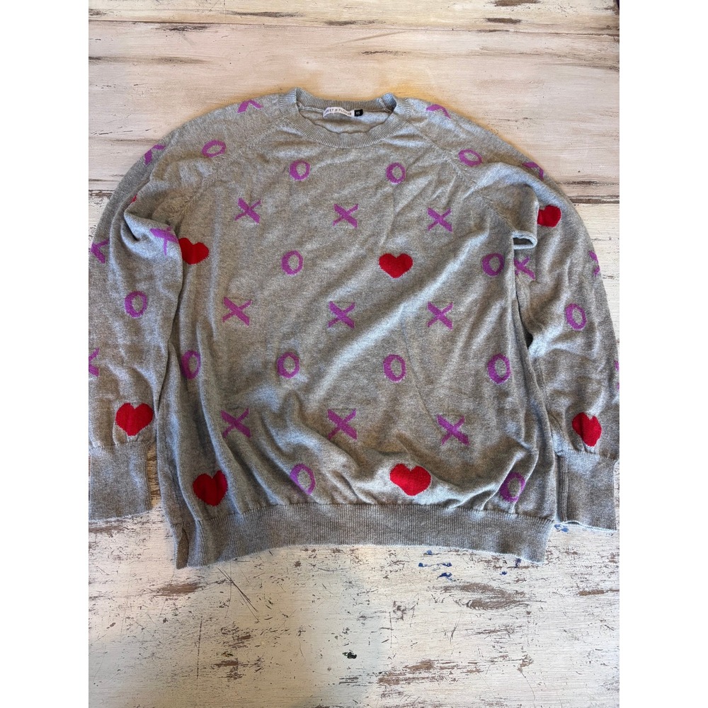 ZAKET & PLOVER sweater XS women XOXO hearts kisses cashmere cotton raglan knit